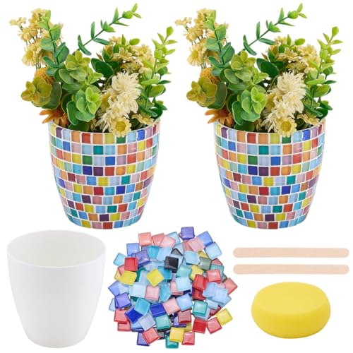 WEBEEDY 2 Ensemble DIY de Kit de Mosaïque pour Vase Petit Vase de Fleurs Kit de Fabrication de Mosaïque pour Adultes Débutants Kit de Mosaïque en Verre Coloré DIY...