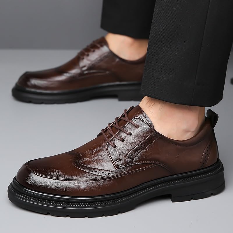 Men's Leather Platform Oxford Shoes Lace-Up Round-Toe Chunky Heel Comfort Business Dress Casual Derby Shoes2