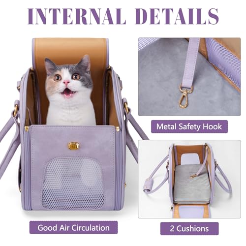Image of Dog Carrier Purse, Pet Bag, Waterproof Premium Leather Pet Travel Portable Bags for Cat and Small Dog Home & Outdoor Small Purple