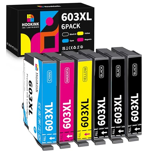 Hookink 603XL Cartuchos de Tinta Compatible para Tinta Epson 603XL para Expression Home XP-3100 XP-2100 XP-2150 XP-2155 XP-3150 XP-3105 XP-4100 XP-4150, WF-2810 WF-2820 WF-2830 WF-2850 (Paquete de 6)