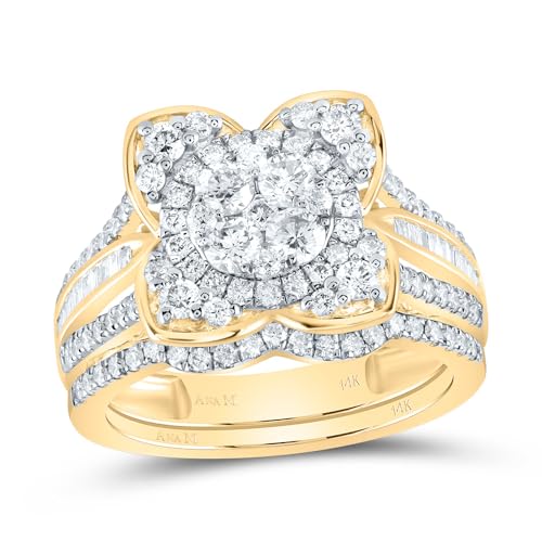 SB Jewelers 14Kt Yellow Gold 1 1/3 CTW Natural Diamond Fashion Flower Bridal Set
