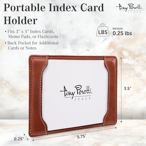 Tony Perotti Italian Leather Pocket Index Card Holder 3x5 - Portable Index Card Case - Memo Jotter Note Card Case Holds 3" x 5" Index Cards - Cognac2
