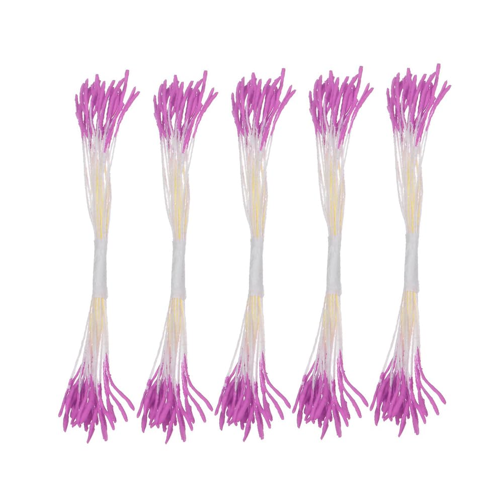 5 Bunch 8cm Artificial Flower Stamens Pistil, Double Heads Flower Stamen for Floral Making DIY Craft, About 100Pcs, Purple