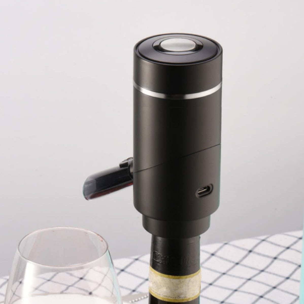 USHOBE Aérateur de Vin Électrique, Verseur Noir Une Touche, Abs