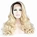 Produktbild Perücke, langes Haar, hitzebeständige Faser, synthetische Lace-Front, für Drag Queens, Ombreblond mit dunklen Wurzeln, gelockt, ohne Klebstoff, 61 cm