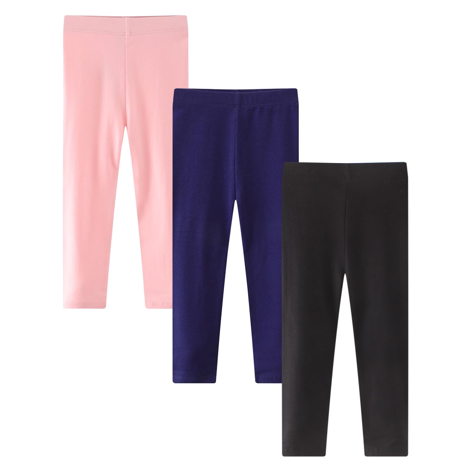 Kfnire Leggings Mädchen 3er-Pack Baumwoll Leggings Kinder Elastischer Waist Einfarbig Leggins 6 Monate bis 6 Jahre