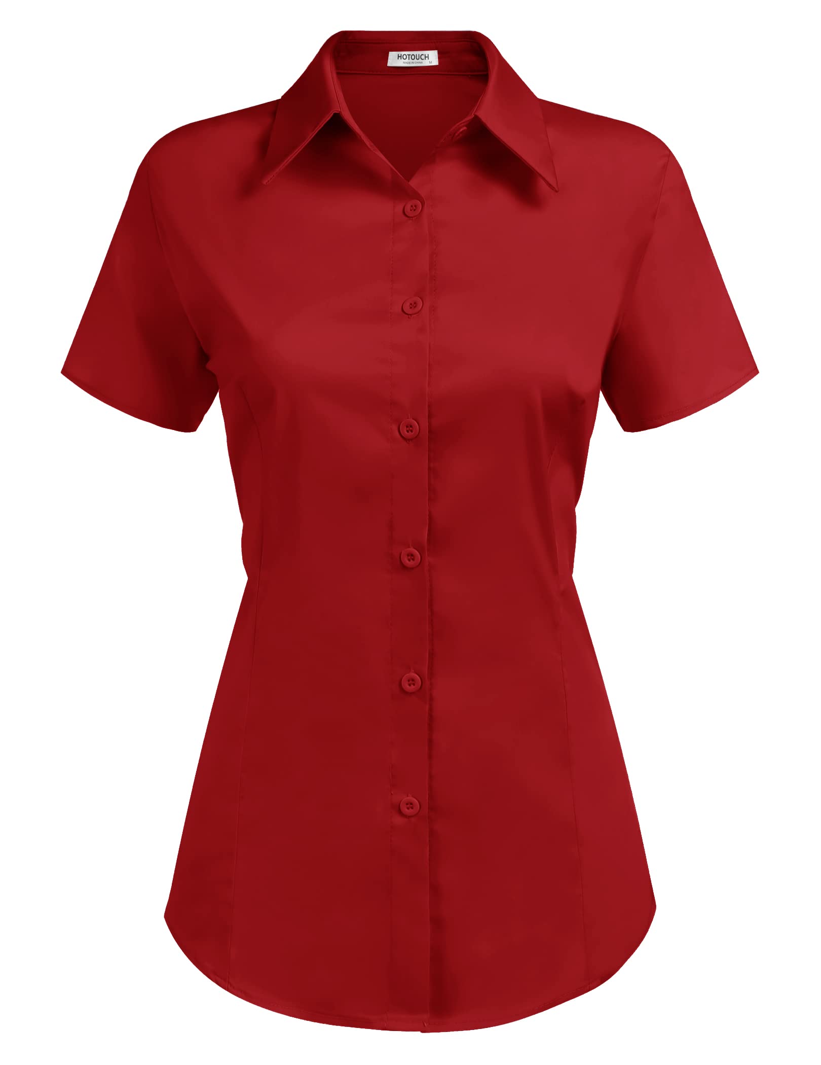 Women's Basic Button Up Shirt Short Sleeve Stretchy Button Down Collared Shirts Waitress Work Shirt