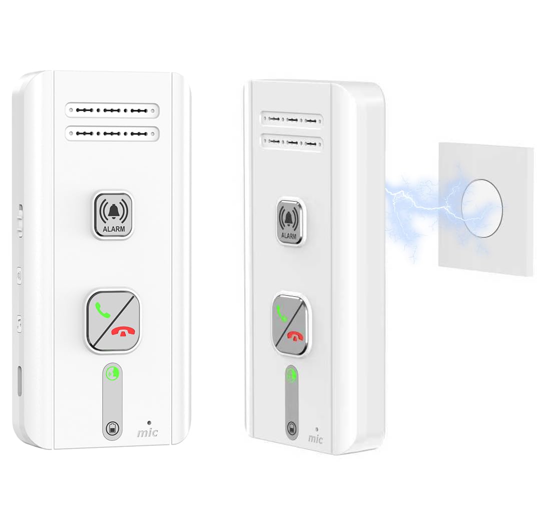 Gegensprechanlage Funk Kabellos, 2-Wege-Gegensprechanlage, Kabelloses Intercom-System für Zuhause, 500M Reichweite, SOS Alarm, Senioren Notruf, Echtzeit-Kommunikation (Weiß)