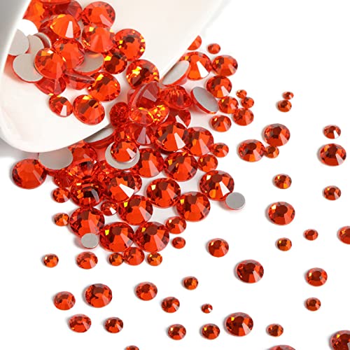 Image of Beadsland Rhinestones for Makeup,8 Sizes 2500pcs Orange Flatback Rhinestones Eye Gems for Nails Crafts with Tweezers and Wax Pencil,Orange,SS4-SS30