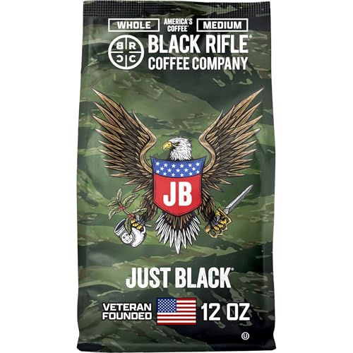 Black Rifle Coffee Company Just Black, 12oz Bag, Whole Bean Medium Roast - Roasted Blend Made from Arabica Beans - Colombian & Brazilian Beans - Veteran Founded & American Made