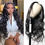 Glowig Body Wave U Part Wig Human Hair for Black Women Brazilian Remy Human Hair Glueless Human Hair Wig Beginner Friendly 150% Density Natural Color (30 inch,1B)