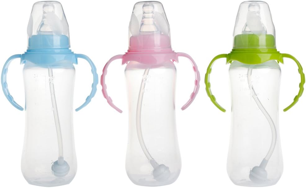 Poity Standard Mouth Baby Infant Kids Automatic Pipette Straw Pacifier Nipple Milk Feeding Bottle/Non Slip Handle & Cup Cover 19×5cm/7.48" 1.97"