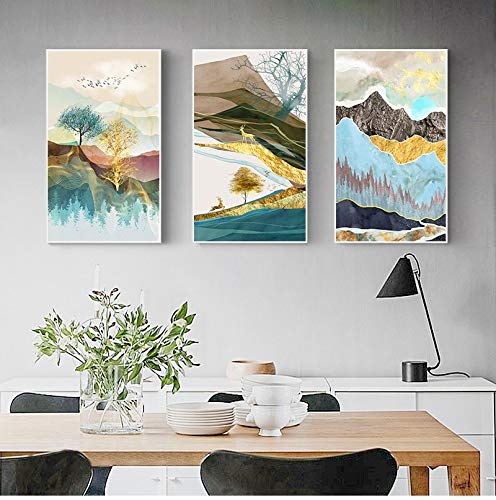 Toile art grand art mural 24x36 pouces triptyque abstrait scandinave paysage moderne pour salon