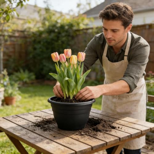 Image of RooTrimmer 15 Pack 11 Inch Plant Pots with Drainage Holes,Black Plastic Flower Pots with Hanging Holes,Durable Planters for Indoor & Outdoor Plants,Nursery Pots