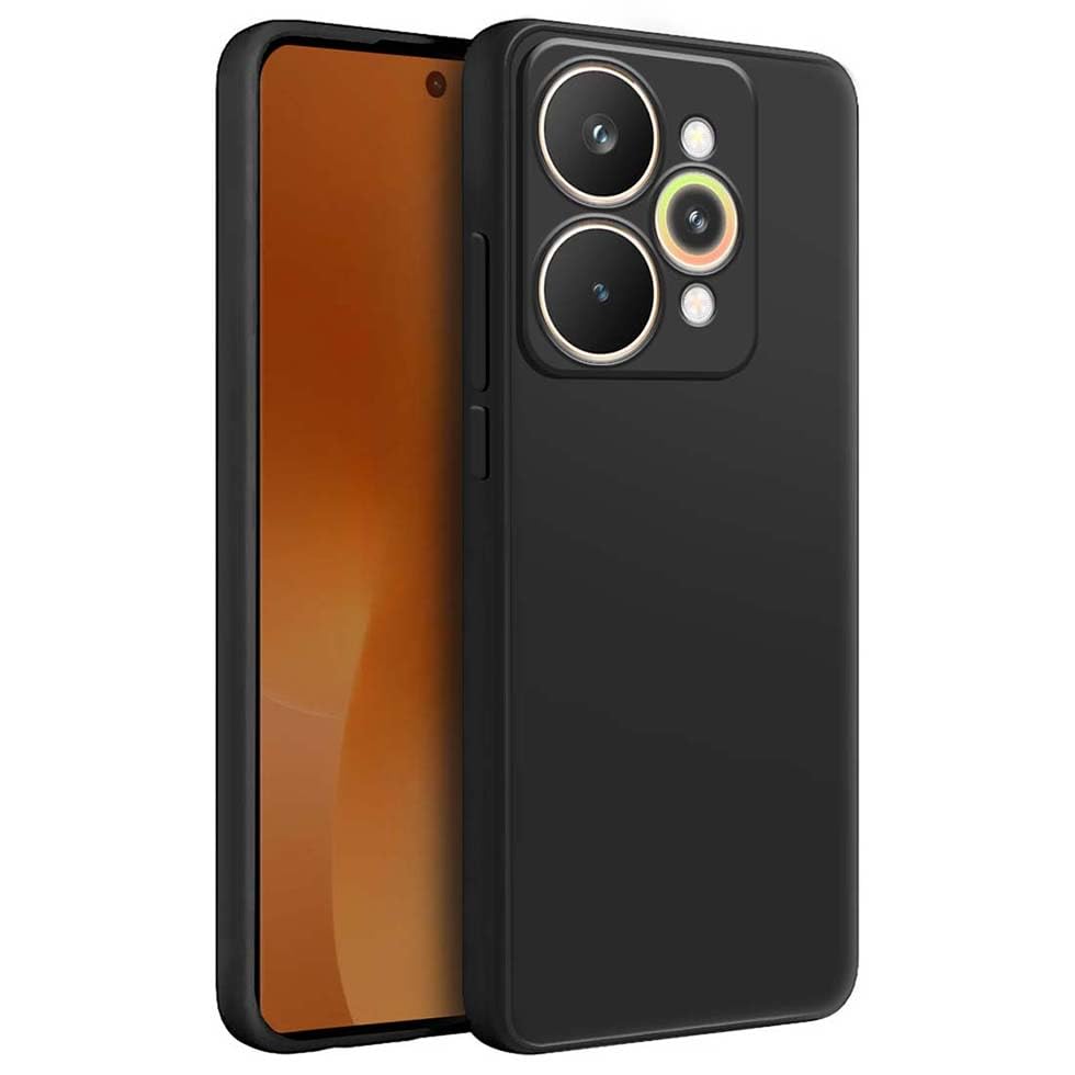 Image of Fashionury Liquid Silicon Back Cover for Realme 15 5G | Camera Protection | Inner Velvet Fabric | Anti-Fingerprint | Ultra Slim Case (Black)