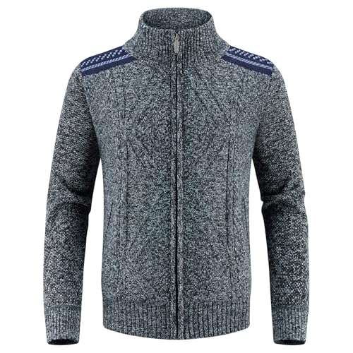 Lamgool Men's Full Zip Sweater Knit Long Sleeve Stand Collar Cardigan Sweaters2