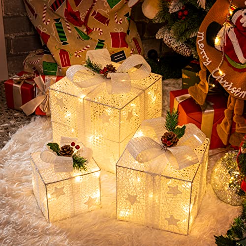 GIGALUMI LED Geschenkbox 3er Set Weihnachten, 8 Modi 60LED Leuchtend...