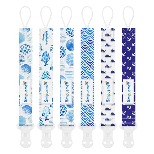 Image of Smlpuame Pacifier Clips for Boys,6 Pack Stylish Binky Clips Strap,Paci Holder with Clip Lightweight Universal Fits Most Pacifiers Teether Toy Teething Ring Soothie,Baby Shower Gifts(Ocean)