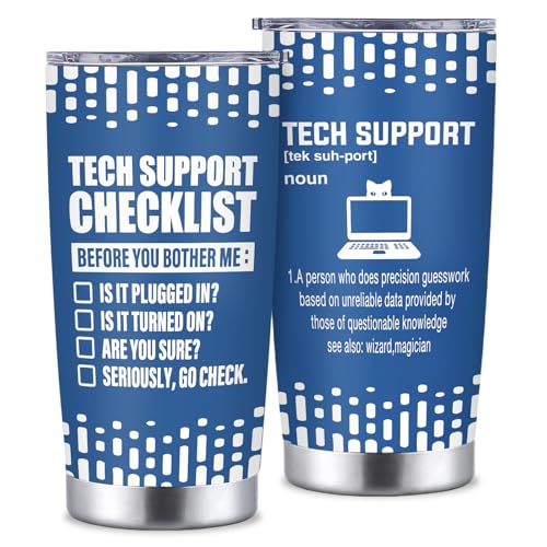 Ubdaycup Tech Support Gifts for Men, IT Guy Funny Coffee Tumbler 20oz, Technical Support Gifts for Technician Computer Programmer Tech Lover