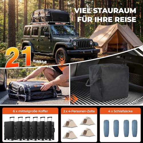 Autodachtasche 21 Kubikfuß (595 L), wasserdichte Dachbox für Pkw, SUV & Van, Robustes 840D-PVC, universell passend mit/ohne Dachgepäckträger, inkl. Rutschfester Matte & Zahlenschloss – Bild 2
