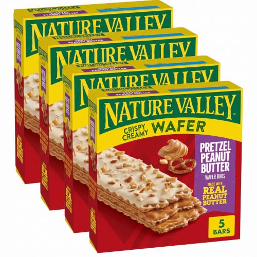 Nature Valley Wafer Bars, Pretzel Peanut Butter, 1.3 oz, 5 ct (Pack of 4)
