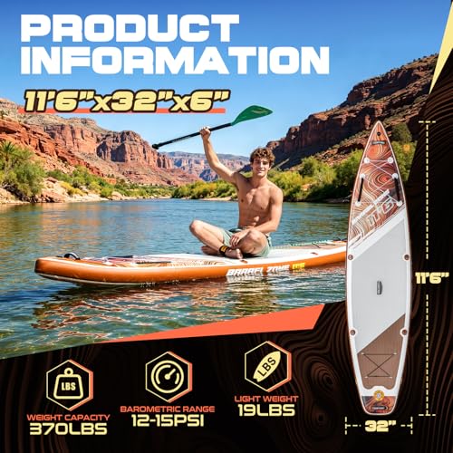 Image of 11'6 inch Inflatable Stand Up Paddle Boards, Premium SUP Accessories, Non-Slip Comfort Deck for Youth & Adults