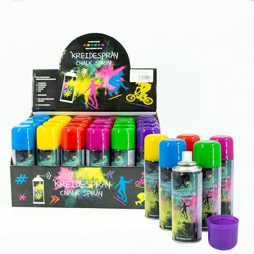 NOOR 12x **250ml** Kreidespray in 6 verschiedenen Farben, Sprühkreide, Makierungsspray, Straßenmalkreide, abwischbar