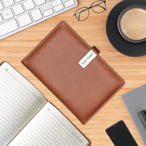 Image of Giftana Personalized Diary with Name, Customized Leather Diary with Magnetic Overlap Lock,192 Pages, Personalised A5 Notebook Diary for Writing, Office Use, New Year Corporate Gifts for Employee (Tan)