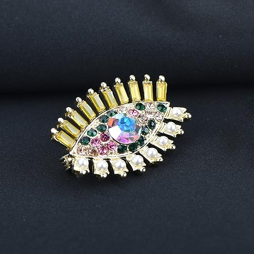 Image of Retro Evil Eye Brooch Fashion Unique Crystal Pearl Abstract Eyes Brooches Pin Badge for Women Bridal Jewelry Gift