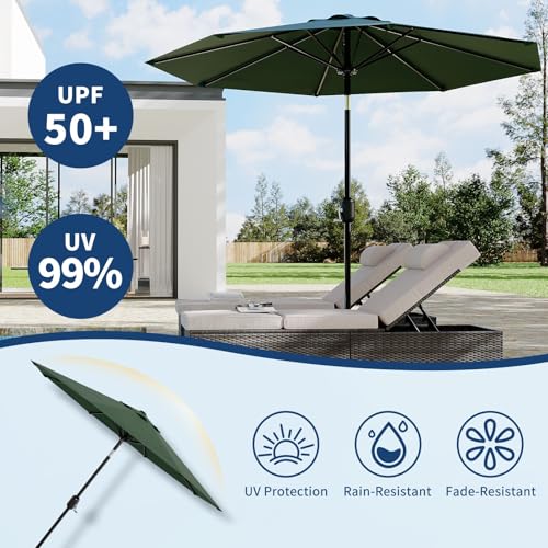 10Ft Patio Umbrella - 8 Sturdy Ribs Outdoor Table Umbrella with Crank Lift & Push Button Tilt - Market Umbrella for Pool, Deck, Yard, Garden - Dark Green