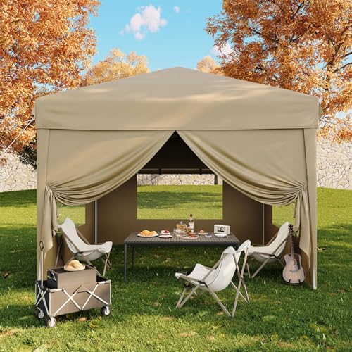 10x10 Pop Up Canopy Tent with 4 SideWalls, Easy Up Canopy with 3 Adjustable Height, Outdoor Sun Shade with 4 Sandbags & Carrying Bag for Camping, Part