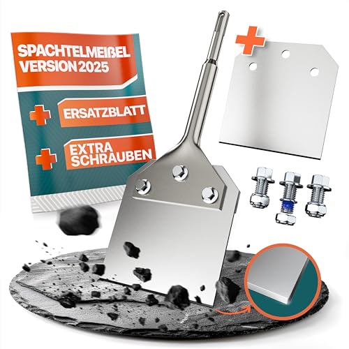 Der effektive Spachtelmeißel SDS Plus von Fairmo - Meißel inklusive Ersatzklinge und Schrauben - Fliesenkleber Entferner - Entfernen von Teppich Farbe Boden und PVC. (1)