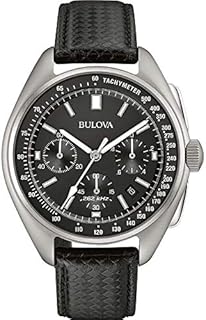 Bulova Lunar Pilot Watch 96B251 - Herren Designer-Armbanduhr Mond - Armband aus Leder - Schwarz