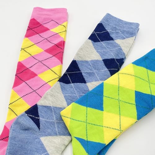 Image of Couver Women's Argyle Knee High Socks - Soft Acrylic Over the Calf Tube Style Socks for Casual Athletic - One Size