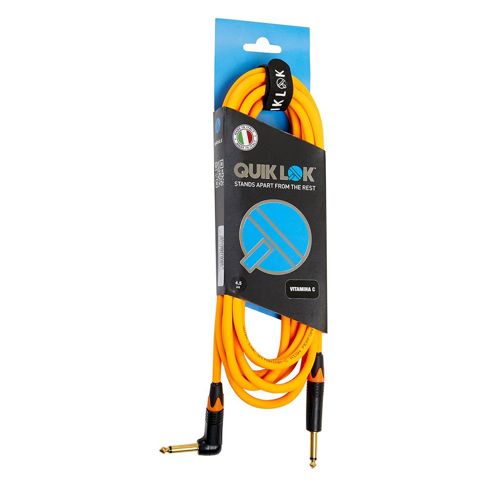 QUIK LOK - VITAMINA/C-A5 Jack Mono 90°/Jack Mono 5 mt, Cavo per strumenti musicali VITAMINA C, Connettori NEUTRIK: Jack Mono 90° / Jack Mono, Colore arancio, Lunghezza 5 mt