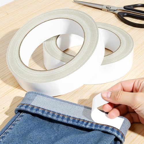 Image of Hem Tape for Pants, 2PCS, 1 Inch X 40FT Double Sided Fabric Tape | Heavy Duty, No Sewing No Ironing, For Curtains, Dress, Jeans, Clothing, Rug, Carpet, Arts, Stitch Witchery Hemming Tape