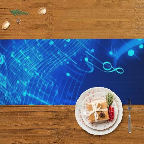 Chemin de table rustique bleu musique pour raviver table terne