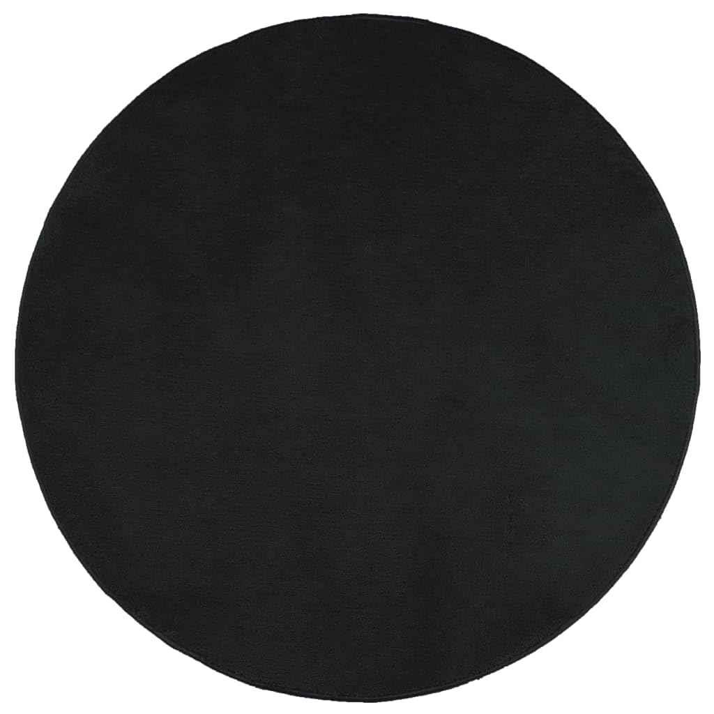 Tapis de sol rond moderne noir 160 cm pour chambre et salon aspect Teddy