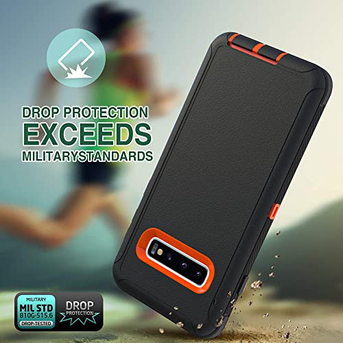 Image of Case for Galaxy S10, Heavy-Duty Tough Rugged Shockproof Drop Protective Cover Cases for Samsung Galaxy S10, Black+Orange