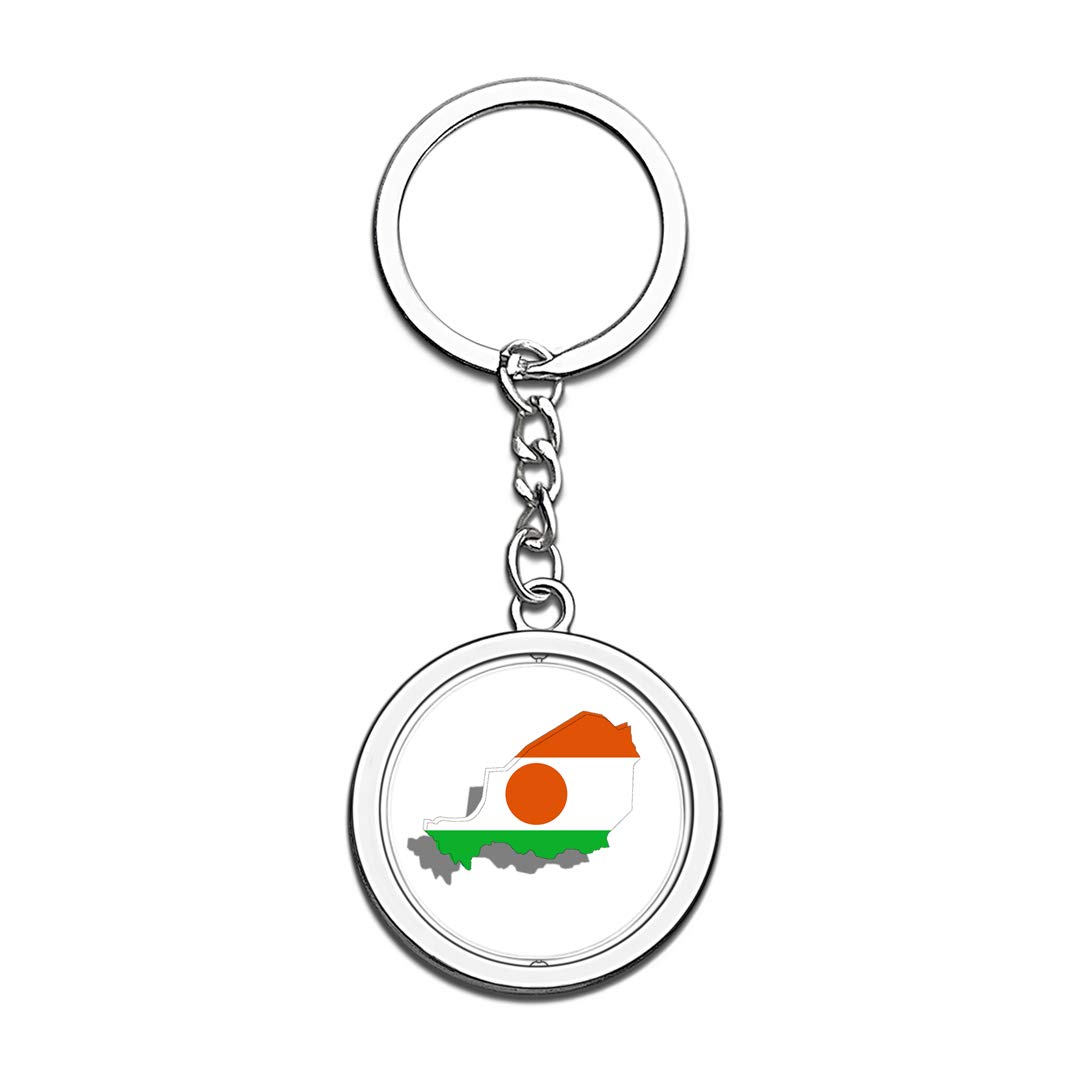 Keychain The Republic of Niger Map National Flag Keychain 3D Crystal Creative Spinning Round Stainless Steel Keychain Souvenir Key Chain Ring