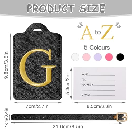 Image of Initial Luggage Tags for Suitcases, Cute Embroidered Letter Luggage Bag Suitcase Identifier Name Baggage Tag, PU Leather Travel Luggage Tags, Bag Tags for Men Women Kids Luggage Handbags(Black G)