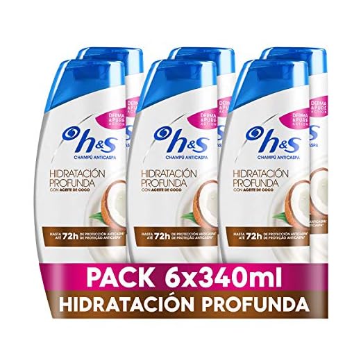 H&S Hidratación profunda Champú Anticaspa clínicamente probado, pelo libre de caspa, graso, con Aceite de Coco, sin parabenos, 40% envase plástico reciclado, cuidado suave del pelo, 6 x 340 ml