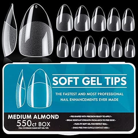 Noverlife 550PCS Puntas de uñas de gel suave de almendras cortas Cover