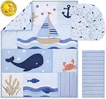 The Peanutshell 3 Piece Nautical Patch Baby Crib Bedding Set Boy, Baby Blanket Quilt, Fitted Crib Sheets for Boys, Navy & Blue Striped Crib Skirt Ocean Nursery Decor Boy