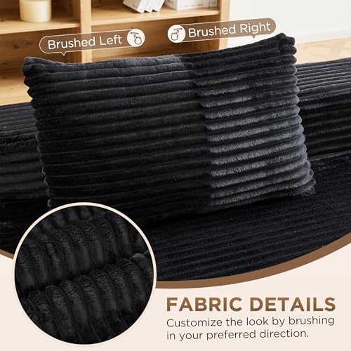Image of Modular Compressed Sectional Sofa Set - Velvet Corduroy Upholstery, Convertible Couch with Cup Holders and Pillows for Living Room, Black
