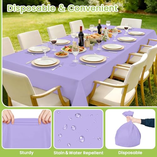 Image of Mulbozy Light Purple Plastic Table Cloth Disposable 4 Pack, 54 x 108 Inch Tablecloths Rectangle, Lavender Plastic Table Cover for Party Decor