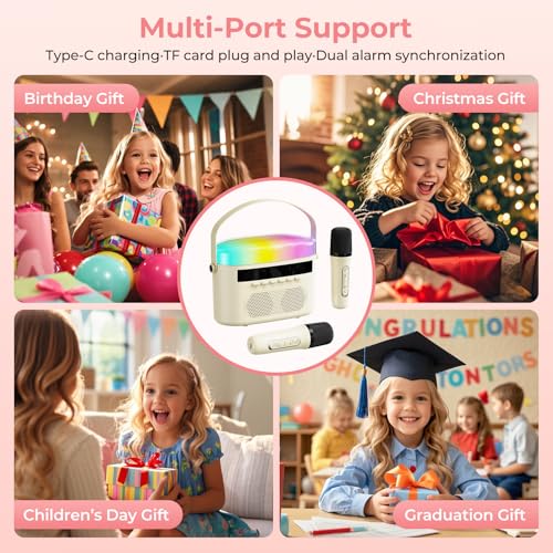 Portable Karaoke Machine for Adults Kids, Built-in Lyrics Display and RGB Lighting, 2 Self-Charging Wireless Microphones,Connects to TV for Home Party Birthday Outdoor Camping — view 6
