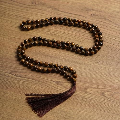 108 Mala Beads 8mm Natural Yellow Tiger Eye Long Polished-Finish Genuine Semi-Precious Stone Long Crystal Stone Mala Prayer Bead Necklace Or Bracelet for Yoga Meditation Energy Balancing3
