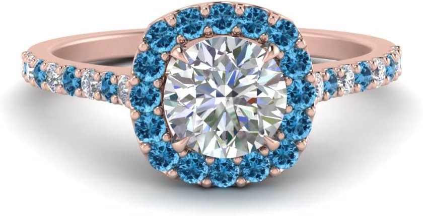 Choose Your Gemstone Round Diamond CZ Square Halo Ring Rose Gold Plated Round Shape Petite Engagement Rings Matching Jewelry Wedding Jewelry Easy to Wear Gifts US Size 4 to 12