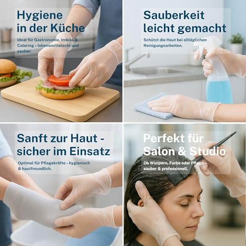 Foto von Vinylhandschuhe 100 Stück | L | Einweghandschuhe Vinyl Handschuhe Sehr tastsensibel – Stabil, Puderfrei & Latexfrei – Reißfeste Gummihandschuhe | Gr. XS, S, M, L, XL